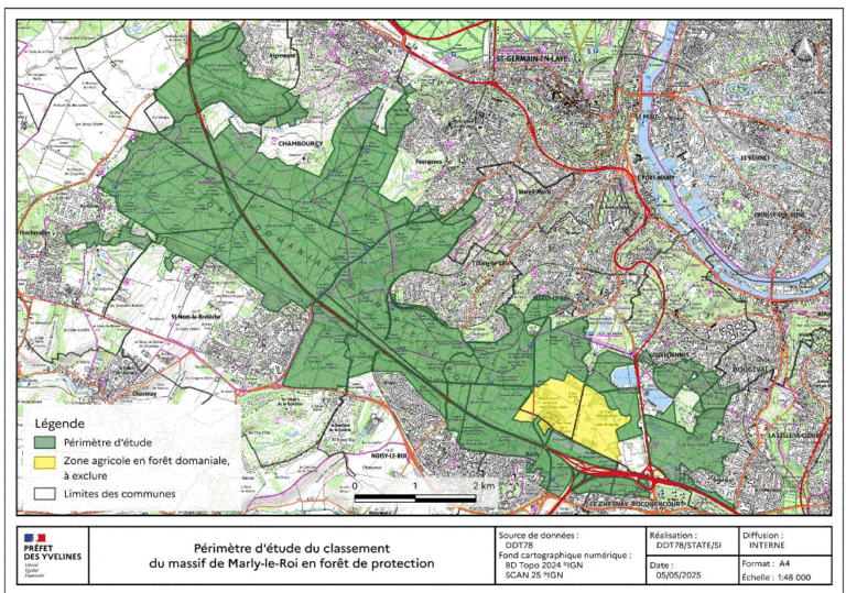 Périmètre d'étude pour le classement en forêt de protection du massif de Marly, crédit ONF 22 mai 2025