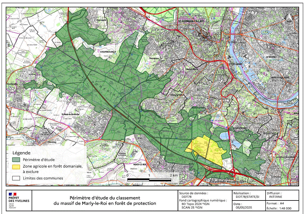 Périmètre d'étude pour le classement en forêt de protection du massif de Marly, crédit ONF 22 mai 2025