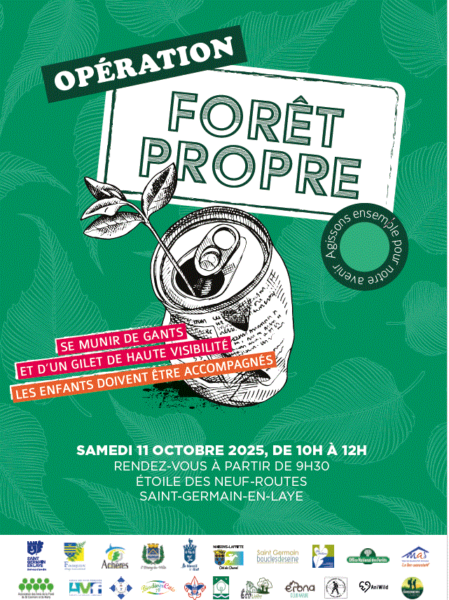 Opération Forêt propre pour la forêt de Saint-Germain avec la Ville de Saint-Germain-en-Laye avec pour chef de file les Ateliers de l'Environnement et de la Démocratie.