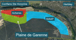 Plan de situation de la plaine de la Garenne, image de la présentation par Mark Venus, Maire-adjoint de St-Germain-en-Laye en charge du projet.