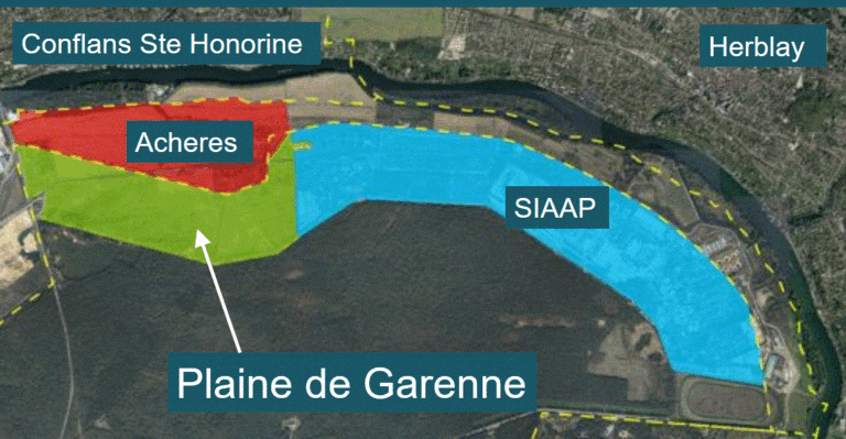 Plan de situation de la plaine de la Garenne, image de la présentation par Mark Venus, Maire-adjoint de St-Germain-en-Laye en charge du projet.