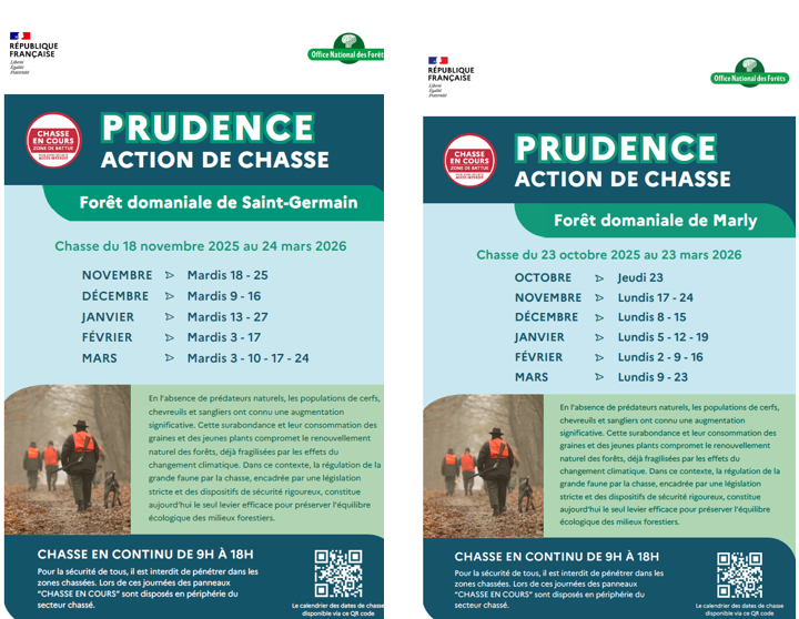 dates des chasses 2025-2026 pour la forêt de Saint-Germain et le massif de Marly