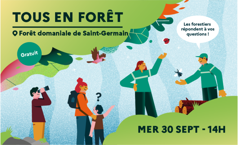 Affiche de Tous en forêt 2026 : les forestiers partent à la rencontre des usagers.
