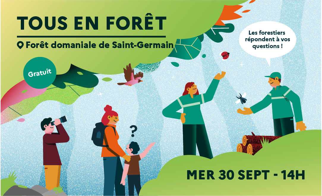 Affiche de Tous en forêt 2026 : les forestiers partent à la rencontre des usagers.